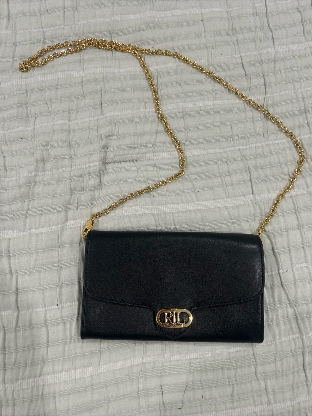 Ralph Lauren Black Leather Crossbody Bag with Gold Chain